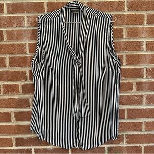 Liz Claiborne Blouse Tie Neck Women’s‎ Size XL Black White Stripe
